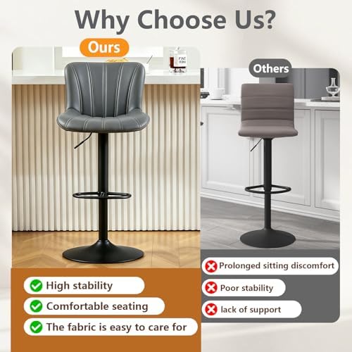 Bar Stools Set of 2, Modern Swivel Bar Stools Adjustable Height, Faux Leather...