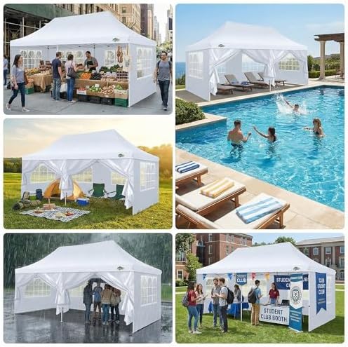 COBIZI 10x20 Pop Up Canopy with 6 Sidewalls - Waterproof Commercial Tent, UV ...