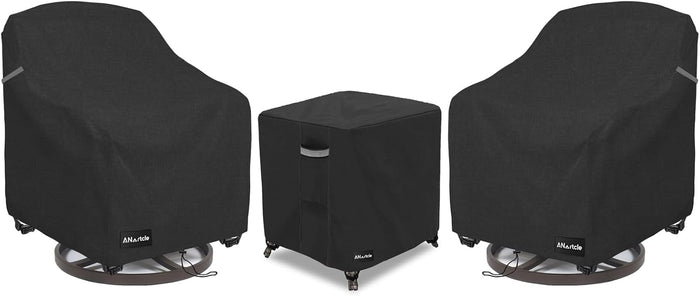 ANartcle 3 Pieces Patio Bistro Sets Cover,600D Waterproof Heavy Duty Patio Furniture Covers,Includes 2 Outdoor Swivel Chair Covers and 1 Patio Wicker Side Table Cover(Black)