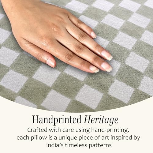 CPC Sage Gingham Print Ruffle Throw Pillow Cover 18x18 Inch, Pack of 2