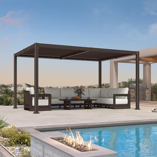 PURPLE LEAF Outdoor Louvered Pergola 10' x 14' Aluminum with LED Bronze