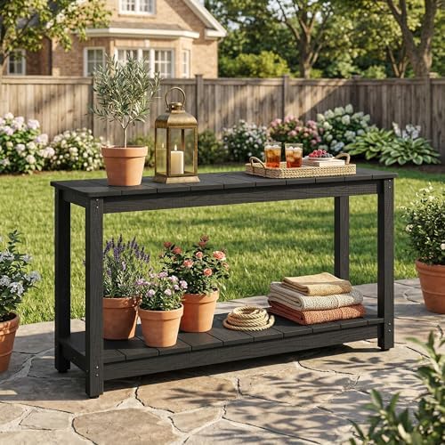 Outdoor Console Table, 48" Weather Resistant HIPS Patio Side Table
