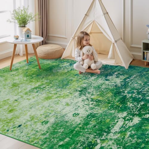 Rugflix 5x7 Dark Green Area Rug for Living Room, Washable Colorful Rug