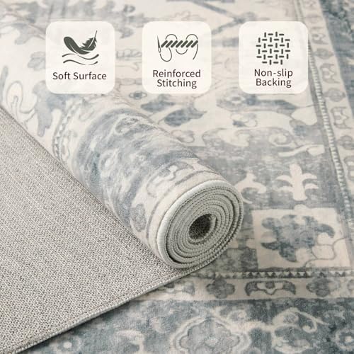 Rugxara 6x9 Washable Area Rug for Living Room,Light Blue Grey