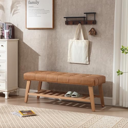 Entryway Shoe Bench Storage Benches with Upholstered Button Tufted Seat and O...