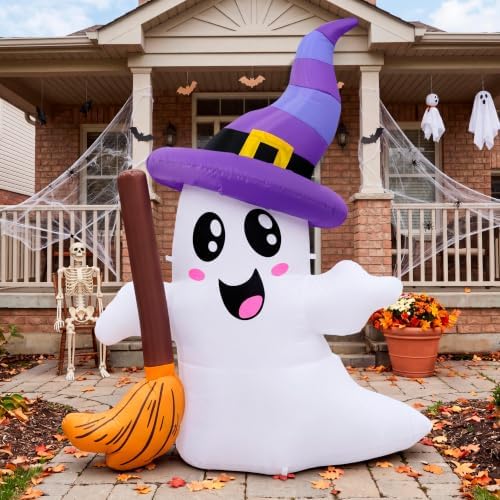 JOYIN Halloween Inflatables Ghost Outdoor Decorations, Cute Blow Up Ghost Hol...