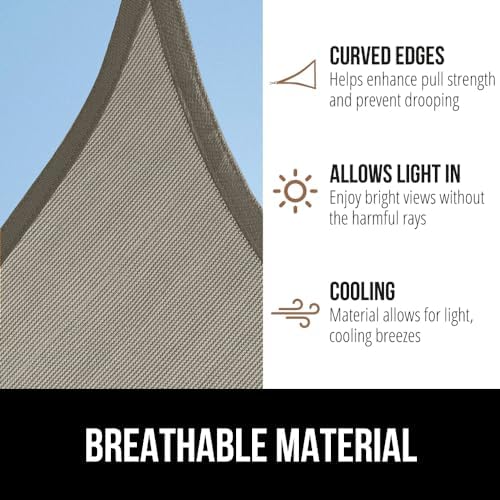 GORILLA GRIP Heavy Duty Sun Shade Sail for Outdoor Patio, 10x10 FT, Gray