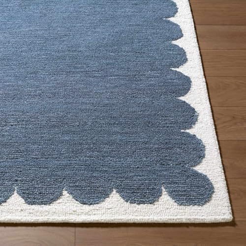 Hauteloom Kazuto Wool Living Room, Bedroom Area Rug - Scalloped Border Plain ...