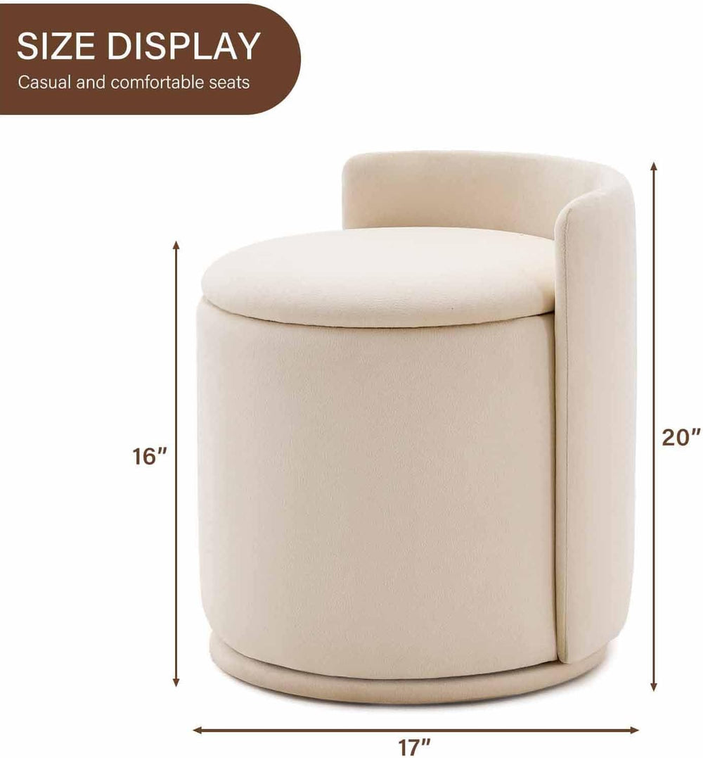 360° Swivel Makeup Chair with Storage, Upholstered Accent Stool with Back, Ro...