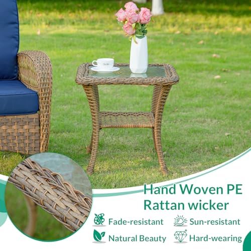 VIVIJASON Outdoor Wicker Side Table, All-Weather Rattan Patio Side Table Bist...