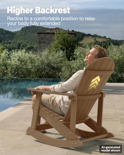 YEFU Adirondack Rocking Chair Set of 2, All-Weather Resistant, Teak