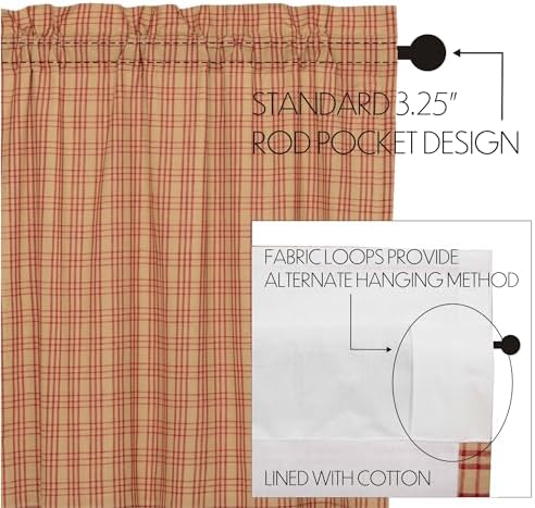 VHC Brands Sawyer Mill Plaid Cotton Farmhouse Kitchen Curtains Rod Pocket Han...