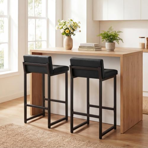 Bar Stools Set of 2, Counter Height Bar Stools Sets with Back, Faux Leather B...