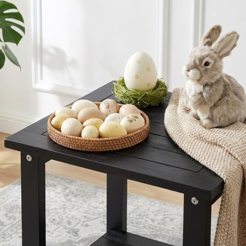 Acacia Wood Adirondack Side Table, 2-Tier Outdoor End Table - Black