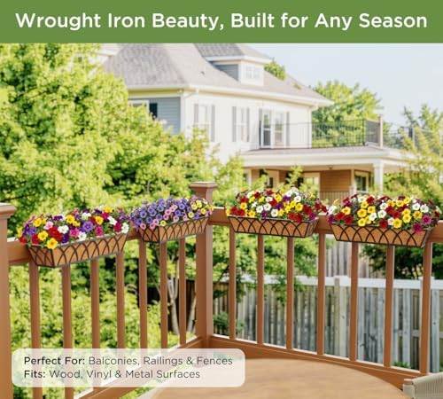 HFHOME 24 inch Railing Planter Box - 4 Pack Metal Window Trough with Coconut ...
