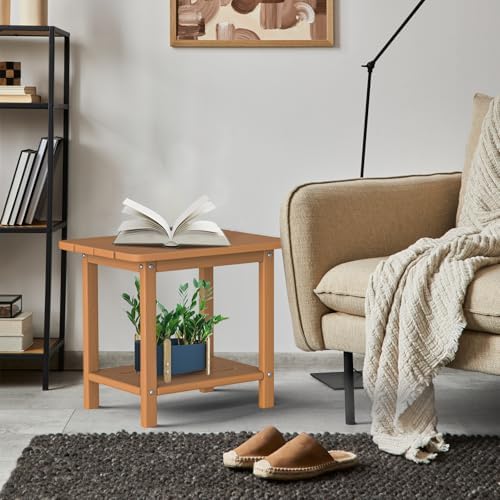 nevilywood 2-Tier Outdoor Side Table, HDPE Patio End Table, Teak