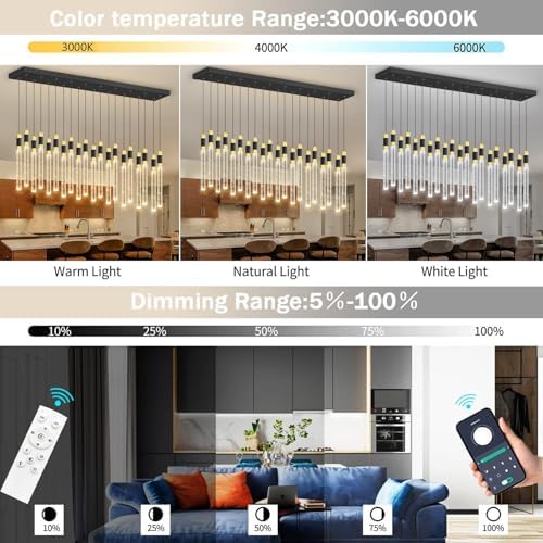 20 Lights Modern Chandeliers for Dining Room LED Dimmbale Light Fixture for H...