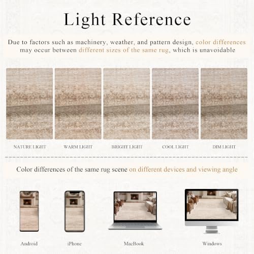 Schweek 8x10 Neutral Area Rug Vintage Washable Rugs for Living Room Beige