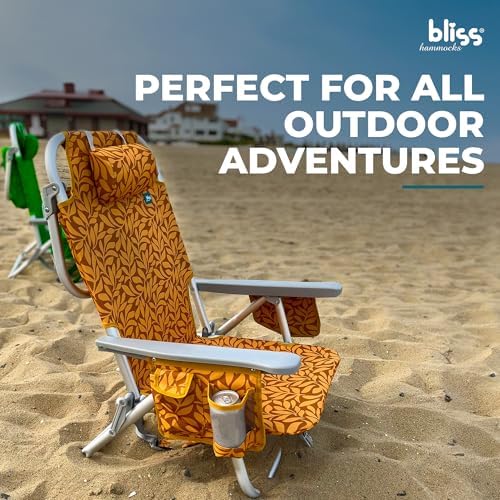 Bliss Hammocks Folding Backpack Beach Chair Recliner, Amber Leaf