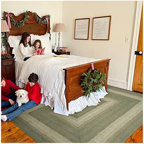Homespice Grassland Braided Green Area Rug Ideal as Jute Country Rugs 4x6'