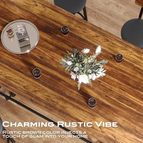 Tribesigns 63-Inch Counter Height Bar Table with Metal Footrest (Brown)