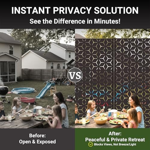 6FT Metal Privacy Screen Outdoor – Decorative Laser Cut Privacy Fence Panel f...