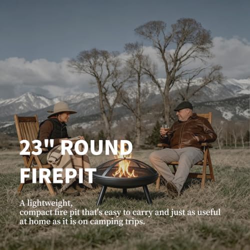 23inch Portable Fire Pit with Fire Poker and Spark Screen, 2 in 1 Small Round...