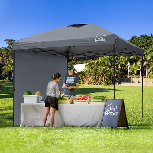 KAMPKEEPER Outdoor Pop-Up Canopy Tent with 2 Sidewalls, Grey, 10 x 10 Ft