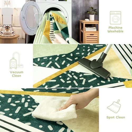 Tepook 5x7 Green Abstract Geometric Print Area Rug Modern