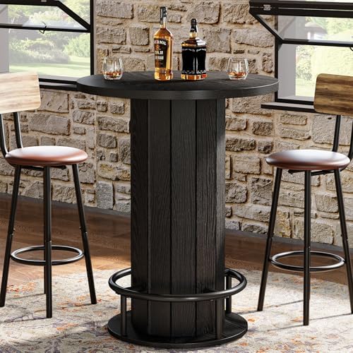 Tribesigns Round Bar Table, 39.4" H Wood Bistro Pub Table with Metal Rin...