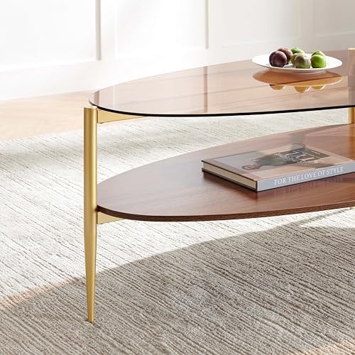 LumFurn Oval Glass Coffee Table, Mid-Century Modern Design, L43 x W21 x H17 i...