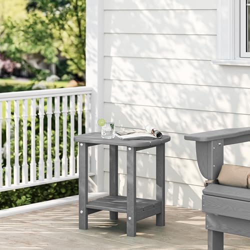 Adirondack Outdoor Side Table, 16.5” HDPE Small Patio Table with Storage Shel...