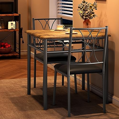 Dining Table Set for 2, Kitchen Table with 2 Upholstered Chairs, Wood 3-Piece...
