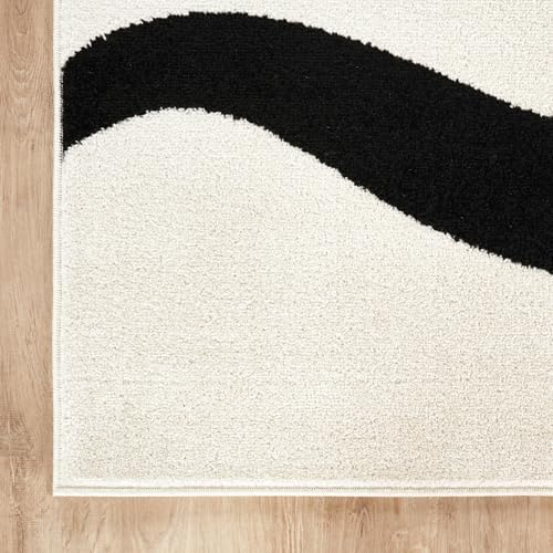 Abani Black and Cream Area Rug | 9' x 12' White Abstract Swirl Wave C...
