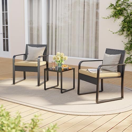 Gizoon 3 Pieces Patio Furniture Sets, Cushion-Beige