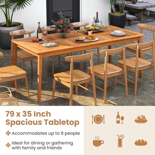 HAPPYGRILL Outdoor Acacia Wood Dining Table for 8 People, 79” x 35” Rectangul...