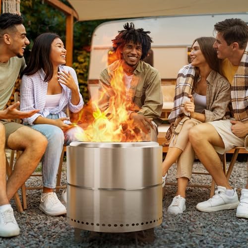 BRIOPAWS Large Smokeless-fire-pit Outdoor | 19 IN | 304 Stainless-Steel-Firep...