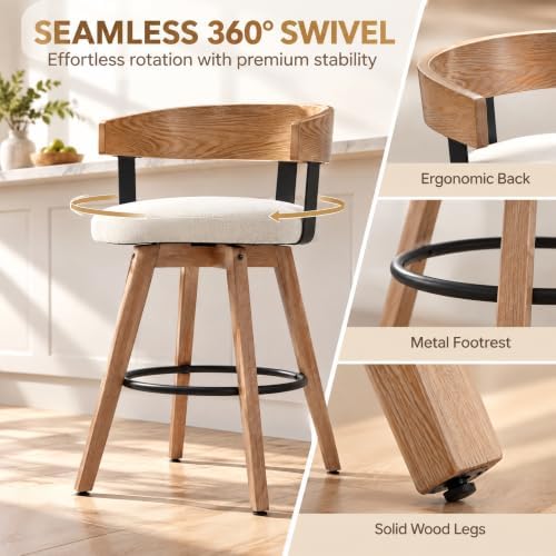 DUOMAY Swivel Bar Stools Set of 1, 26" Counter Height Counter Stool with...