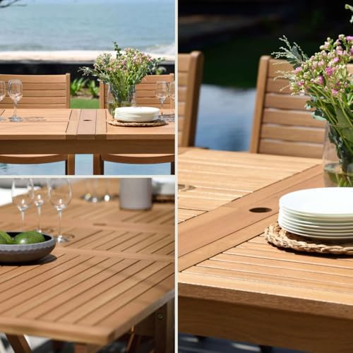 Amazonia Franklin 9-Piece Rectangular Extendable Patio Dining Set Teak Finish...