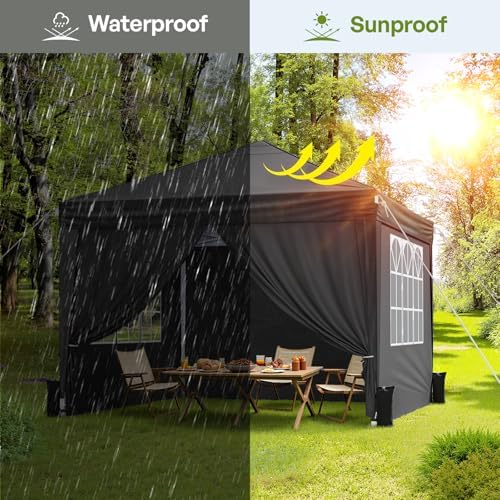 10x10 Pop Up Canopy Tent with Sidewalls, Portable Shelter,Black