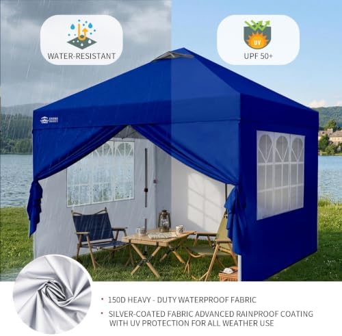 CROWN SHADES 10X10 Pop Up Canopy Tent with Sidewalls, One-Push Setup, Blue