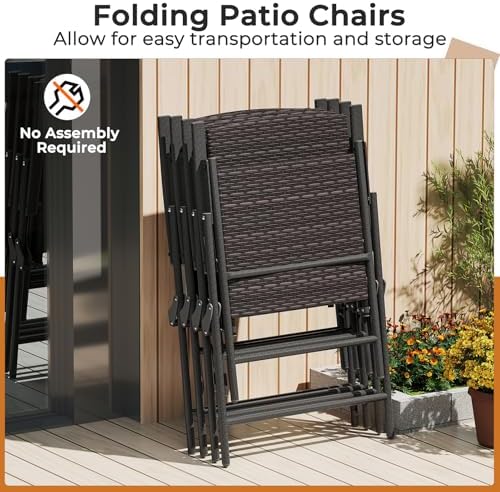 Tangkula Outdoor Folding Chairs Set of 2, Patio PE Wicker Dining Chairs with ...