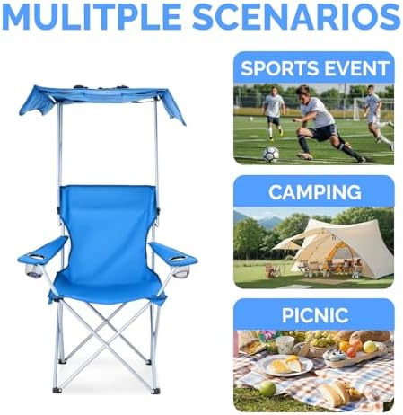 VINGLI Portable Folding Camping Chair with Canopy, Beach Chair with Canopy fo...