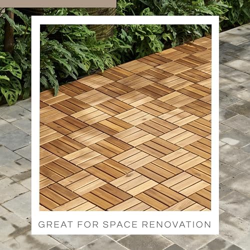 THYOI Premium Deck Tiles, 10 Pcs Patio Flooring - Golden Teak - Crossed