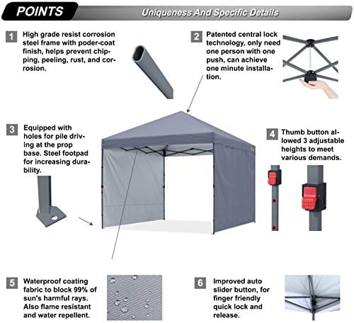 ABCCANOPY Easy Pop up Canopy Tent with 2 Sidewalls for Outdoor Sun Blocking o...