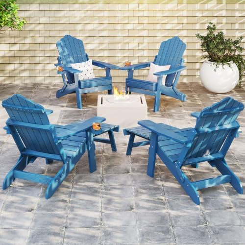 GIANTEX Folding Adirondack Chair, All-Weather Lounge Chair with Adjustable Ba...