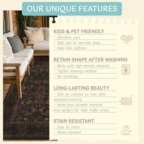 Washable 8x10 Area Rugs for Living Room, Black and Brown Halloween Rug for Be...