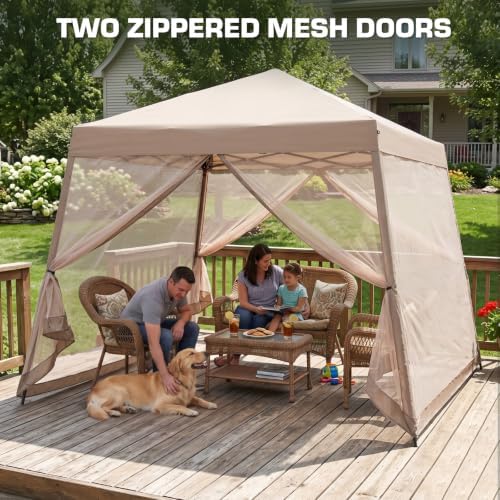 EAGLE PEAK 10x10 Slant Leg Easy Setup Pop Up Canopy Tent with Mosquito Nettin...
