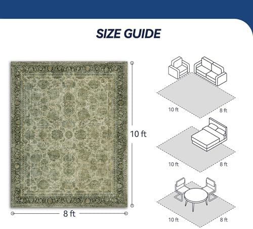 Nayoroom 8x10 Machine Washable Rugs, Large Vintage Green Area Rug Indoor Acce...