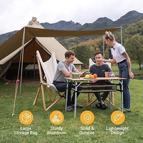KingCamp Bamboo Folding Table Camping Table with Large Storage Bag Adjustable...